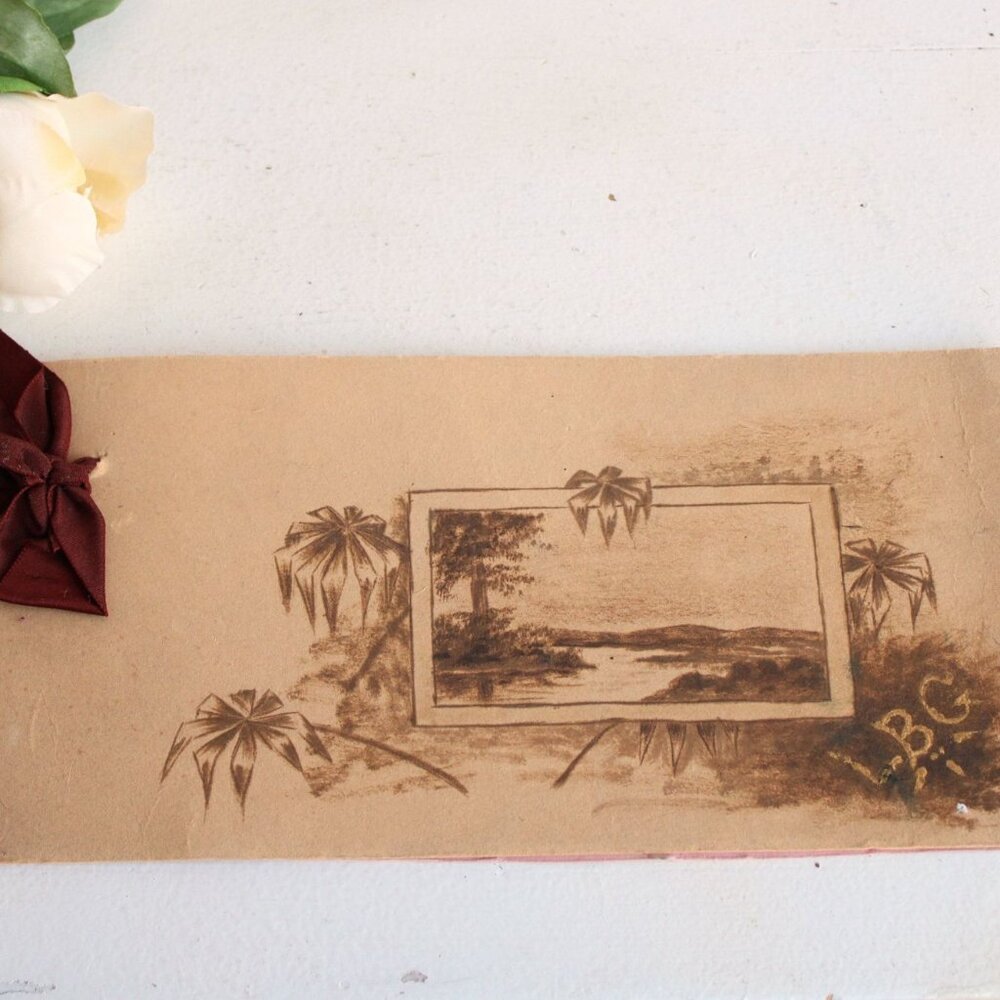 Vintage 1950s Scrapbook, Home Made Painted Album, Paper Ephemera, Watercolor